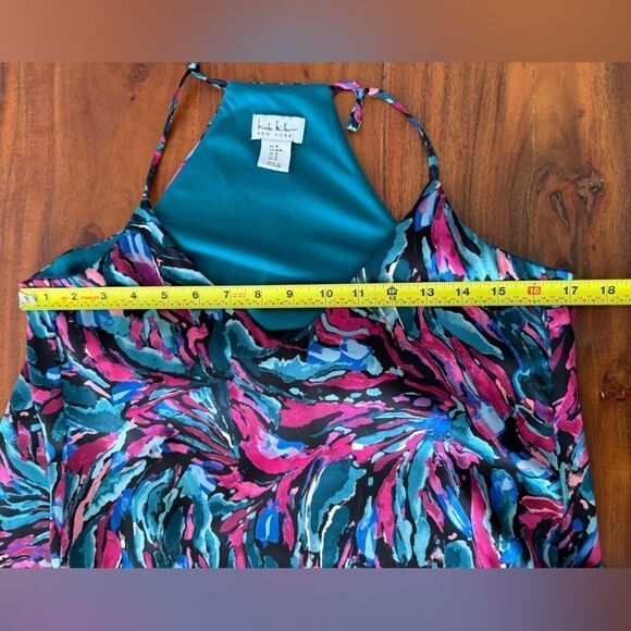 Nicole Miller long lined silky racerback w/pockets  colorful abstract print sz M - Picture 5 of 9
